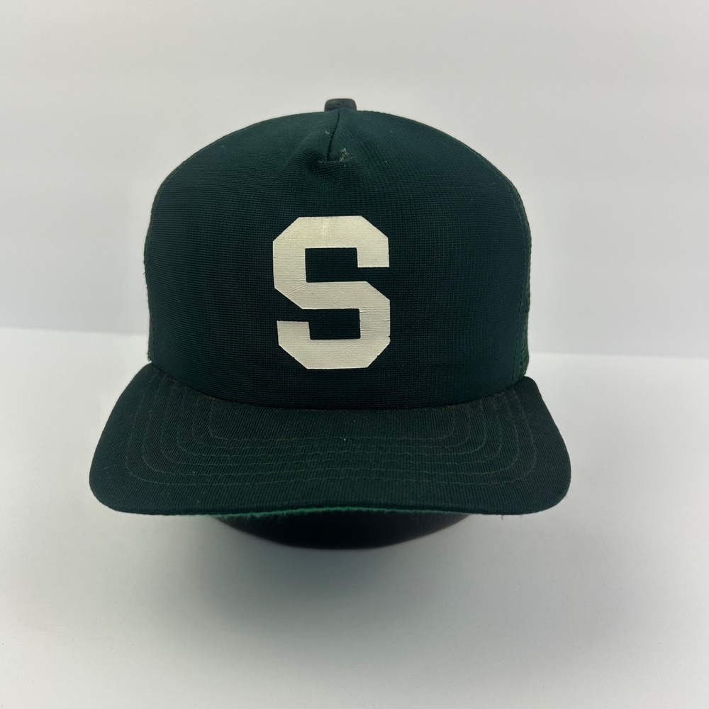 Vintage 80s Michigan State Trucker Hat Cap Snap Back Adjustable Green USA Adult